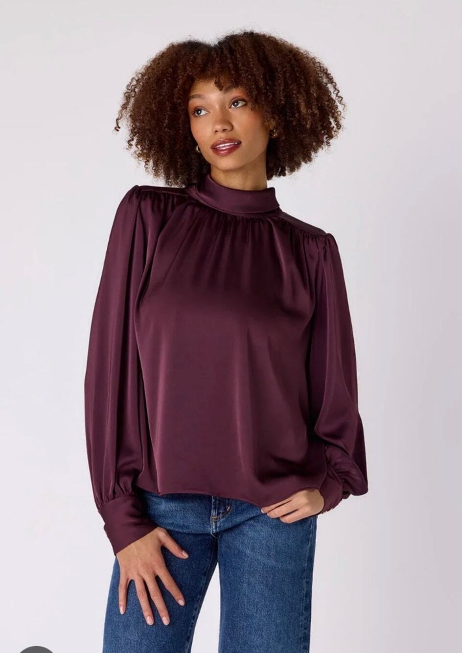 Crosby by‎ Mollie Burch NWT Burgundy Cosette Cowl Neck Balloon Sleeve Blouse L